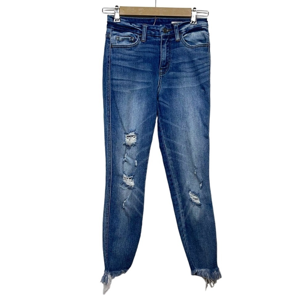 Bridge By Gly Curvy High Rise Distressed Raw Hem Ankle Skinny Jeans Size 24